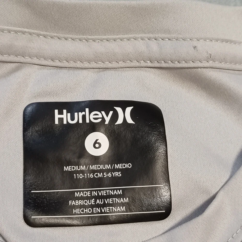 Hurley Boys Gray Long Sleeve Rash Guard Swim Shirt Size 6 Medium UPF Sun Shirt